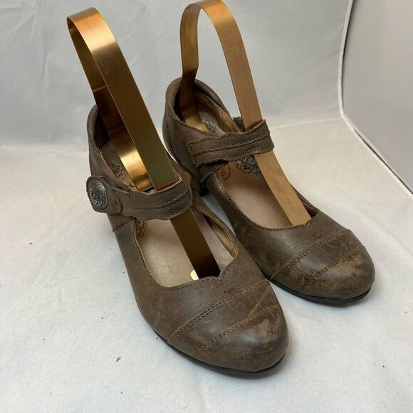 Taos footwear brown leather shoes with strap Mary Jane heels 7.5 - Picture 1 of 9